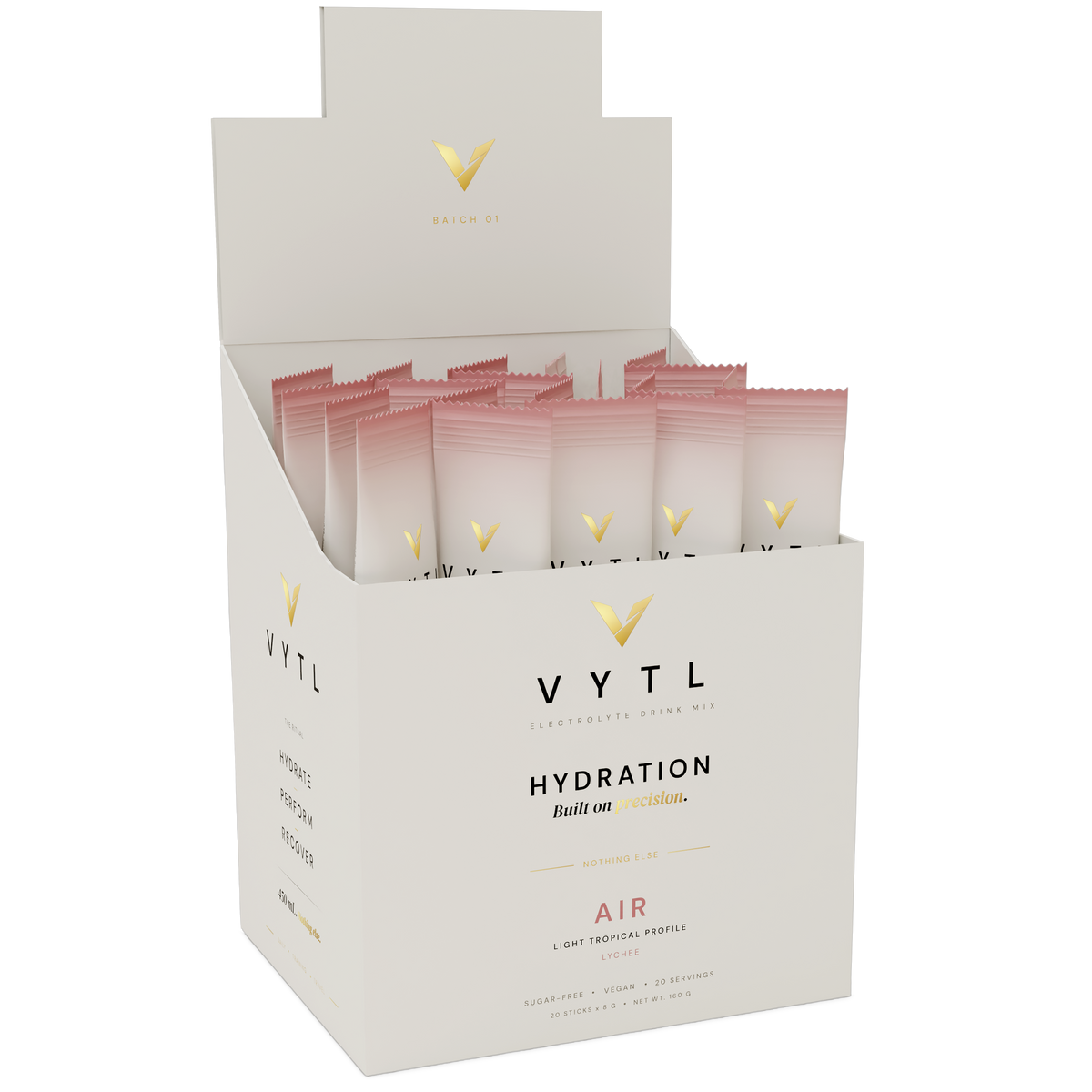 VYTL AIR Lychee electrolyte box open with stick packs