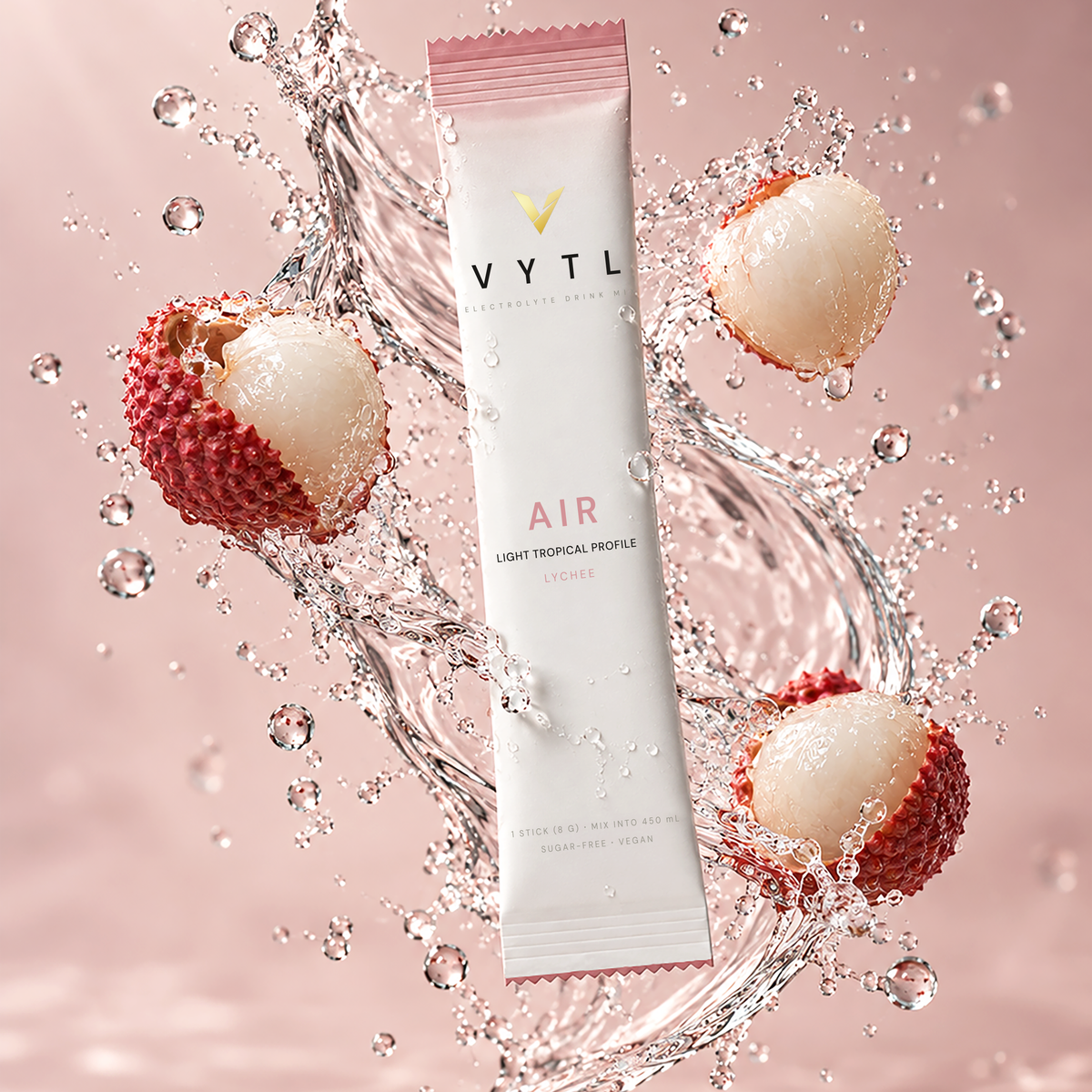 VYTL AIR Lychee electrolyte stick with lychee and water splash